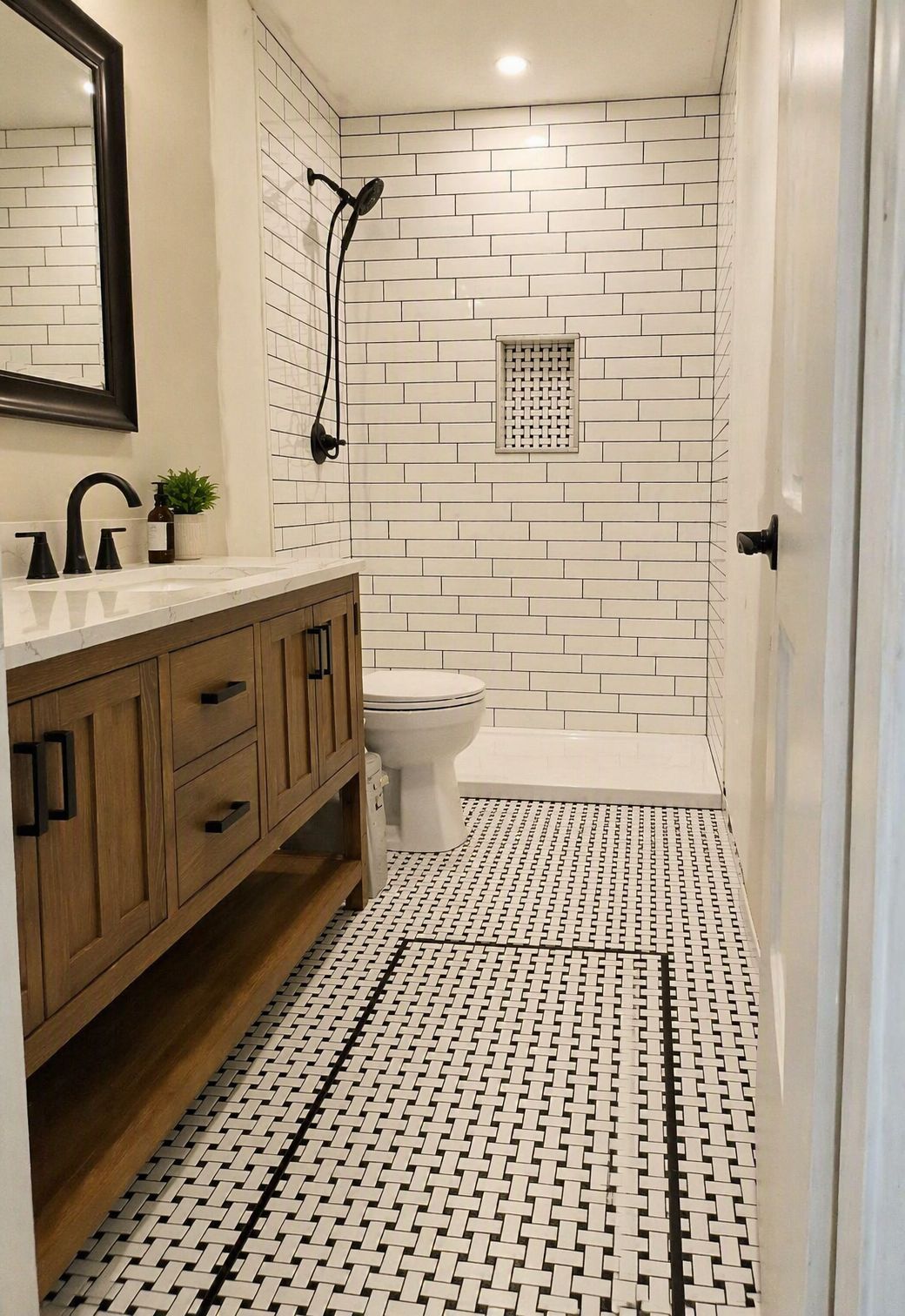 Finished bathroom with subway tile