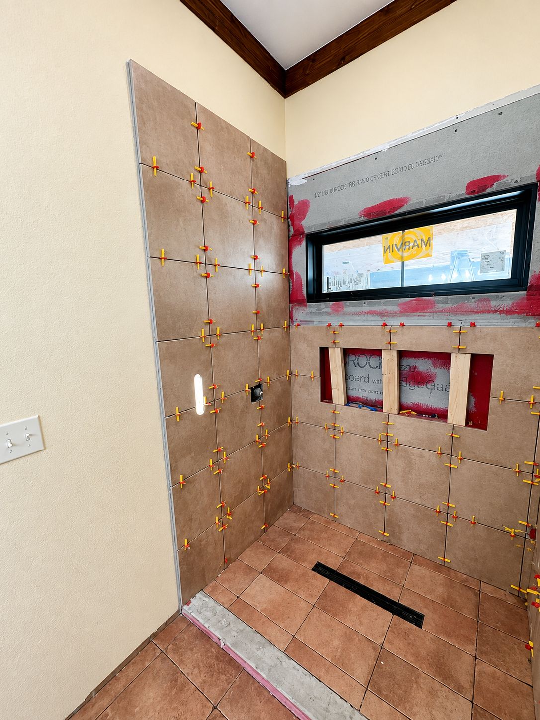 Tile installation in progress