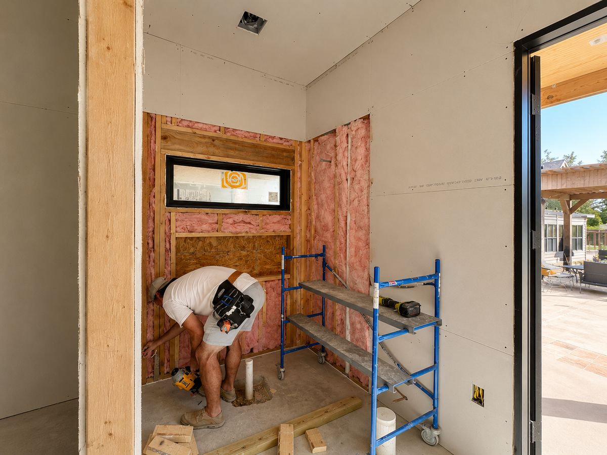 Crew installing insulation