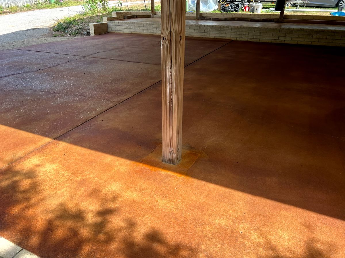 Stained concrete under carport